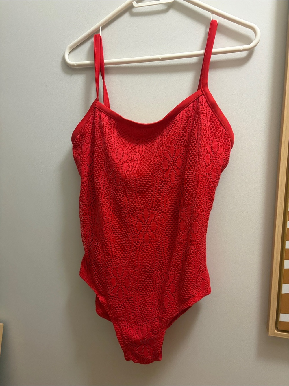 Vintage Y2K Red Crochet One-Piece Swimsuit great condition. Fits like large